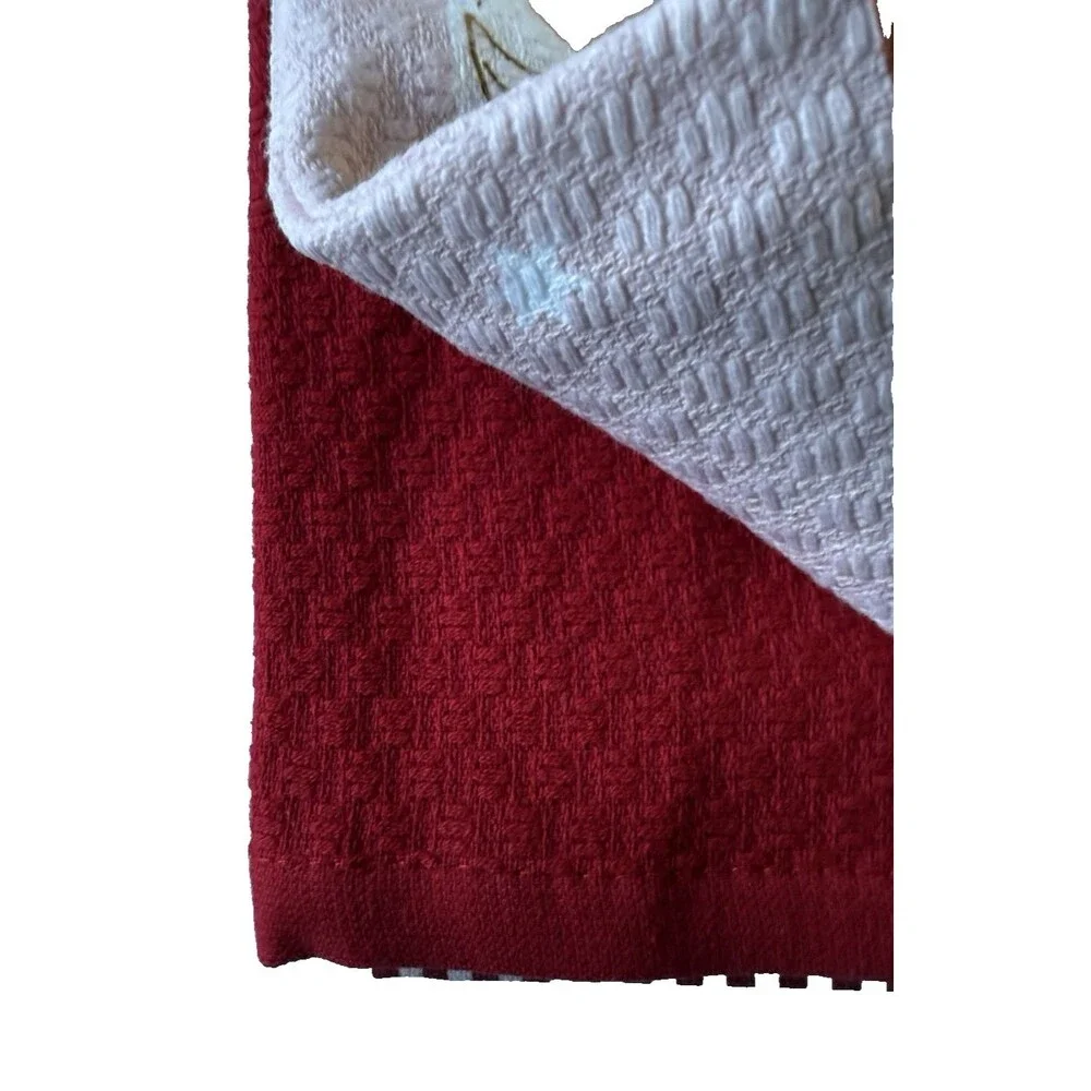 Martha Stewart Christmas Santa Claus Dish Kitchen Towels Set of 3 Pink Red 16x28